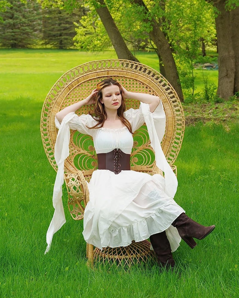 NSPSTT Victorian Dress Renaissance Costume Women Gothic Witch Dress Medieval Wedding Dress(S/M, White) - Image 3